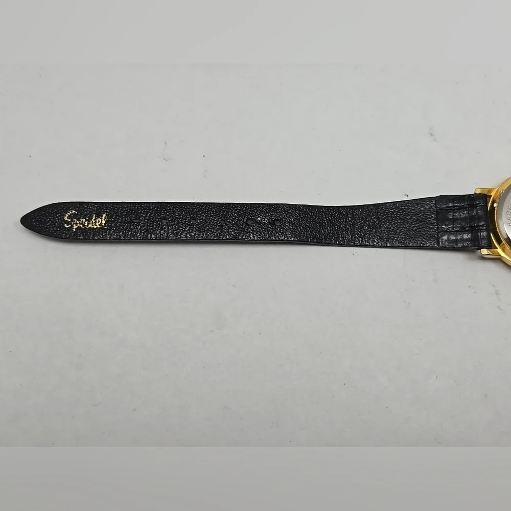 Womens Vintage Edison Moon Phase MOP 24mm Quartz Watch Gold Black New Battery